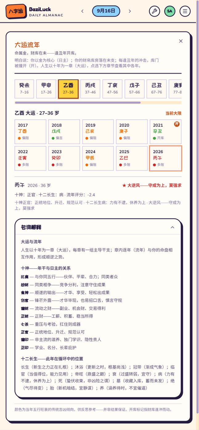 大运流年——十年大运与开库之年标记